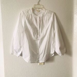 White embroidered sleeve Button-Up Blouse